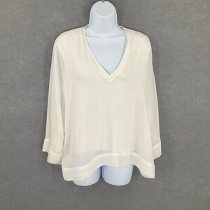 Zara Top‎ Woman White Sheer Blouse Vanilla Clean Girl Lined V Neck Sz L Capsule